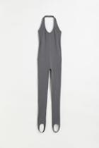H & M - Fitted Halterneck Jumpsuit With Foot Straps - Gray
