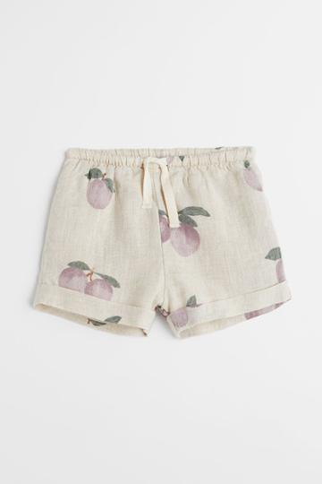 H & M - Patterned Linen Shorts - Purple