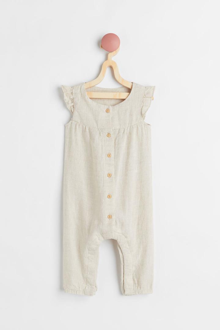 H & M - Linen-blend Romper - Beige