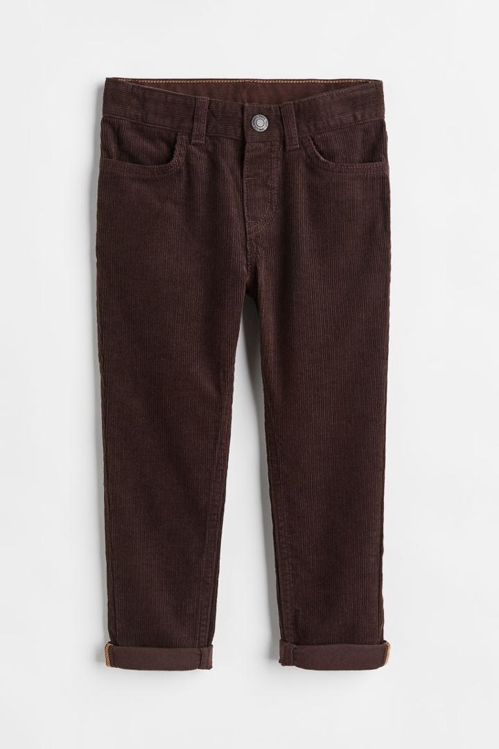 H & M - Slim Fit Corduroy Pants - Brown