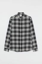 H & M - Regular Fit Flannel Shirt - Black