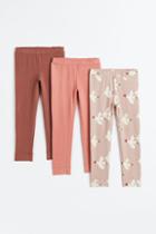 H & M - 3-pack Cotton Leggings - Red