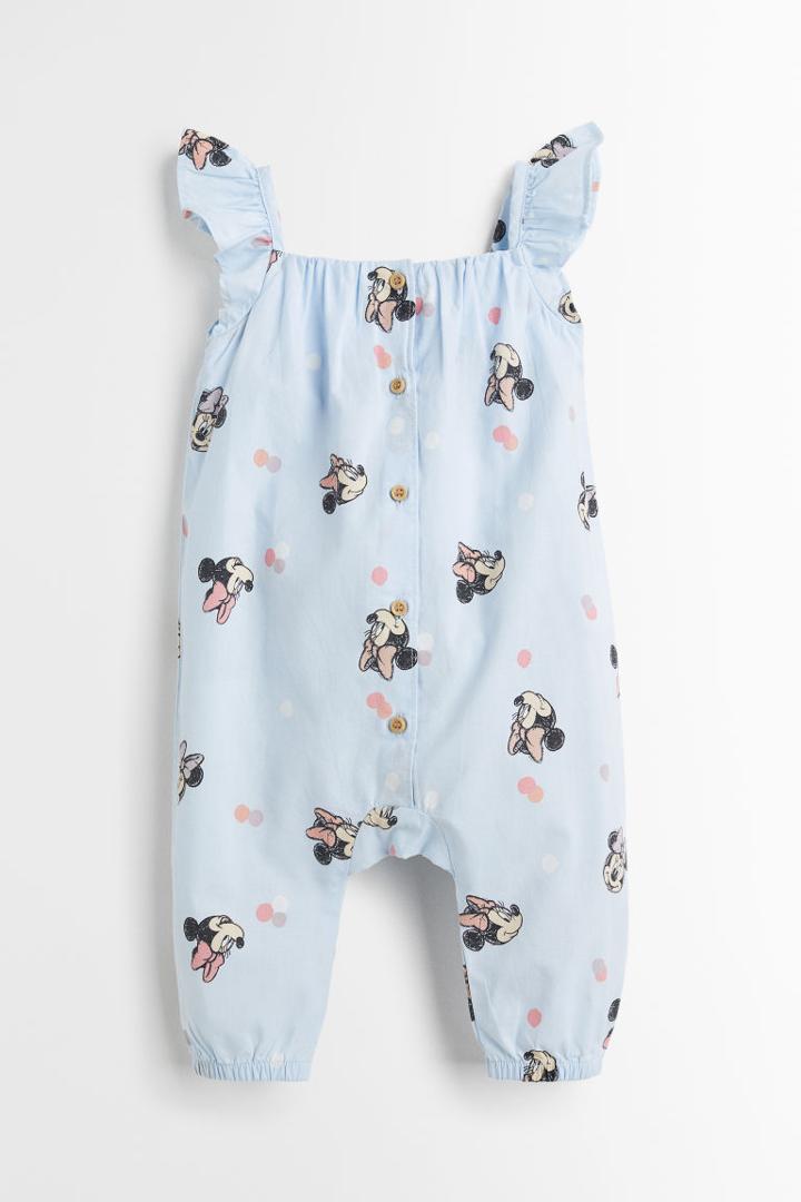 H & M - Short-sleeved Printed Romper - Blue