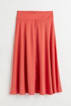 H & M - Calf-length Satin Skirt - Orange