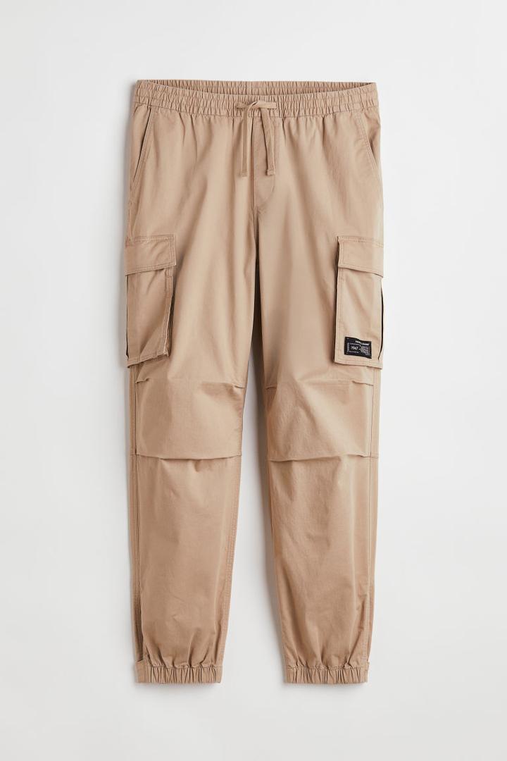 H & M - Relaxed Fit Cotton Cargo Joggers - Beige