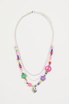 H & M - Triple-strand Necklace With Beads - Silver
