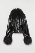 H & M - Faux Fur-trimmed Jacket - Black