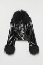H & M - Faux Fur-trimmed Jacket - Black