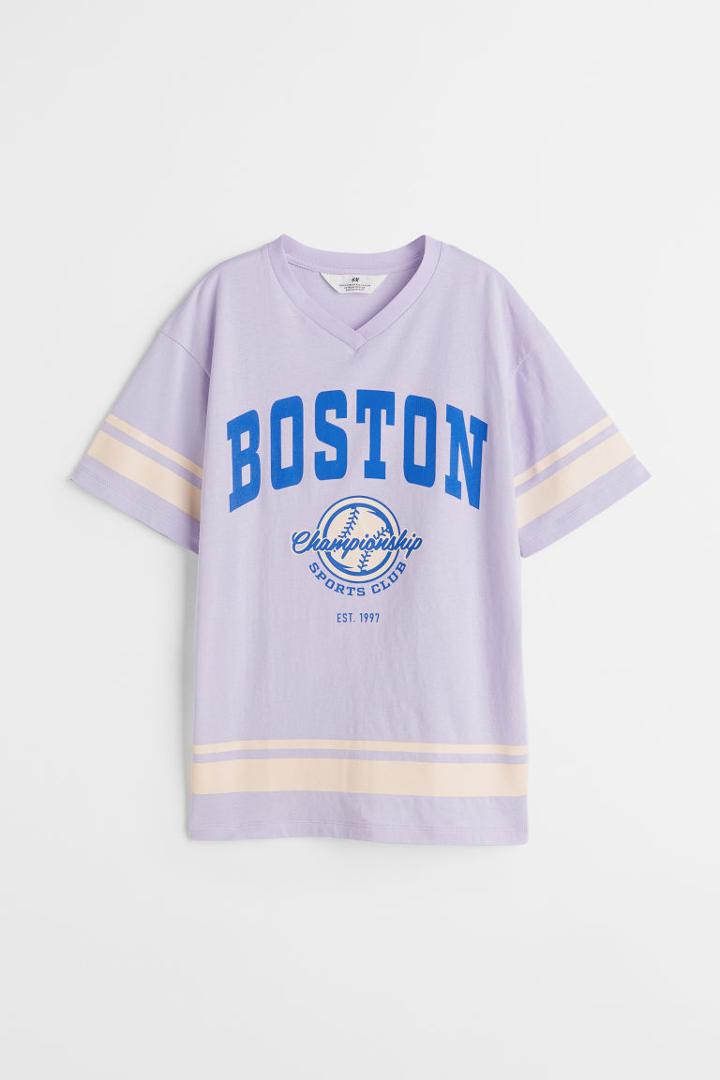 H & M - Oversized Cotton T-shirt - Purple