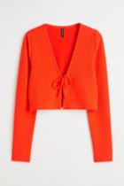 H & M - Ribbed Tie Detail Cardigan - Orange