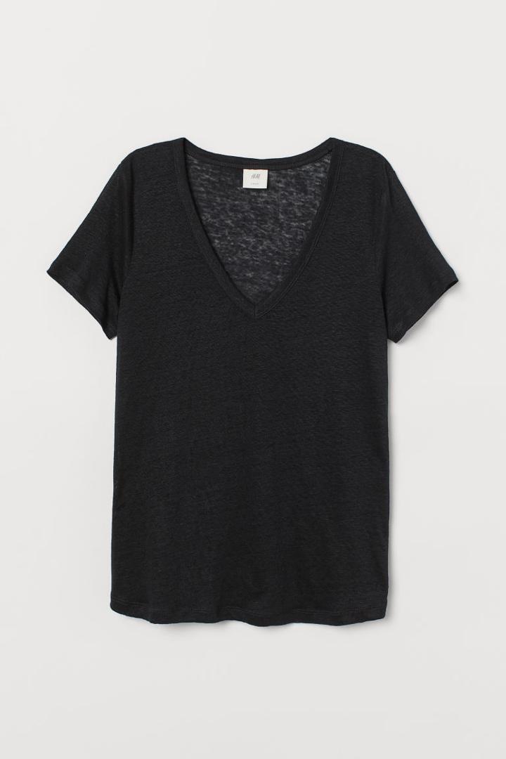 H & M - Linen Jersey Top - Black