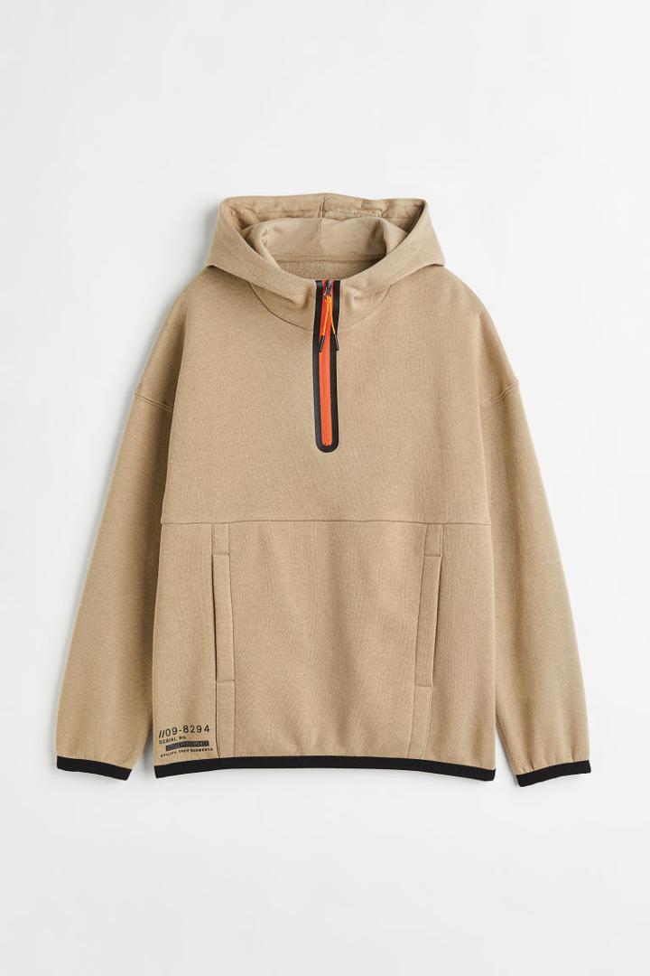 H & M - Half-zip Hoodie - Beige