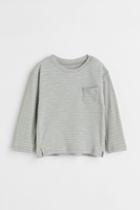 H & M - Striped Cotton Jersey Top - Gray