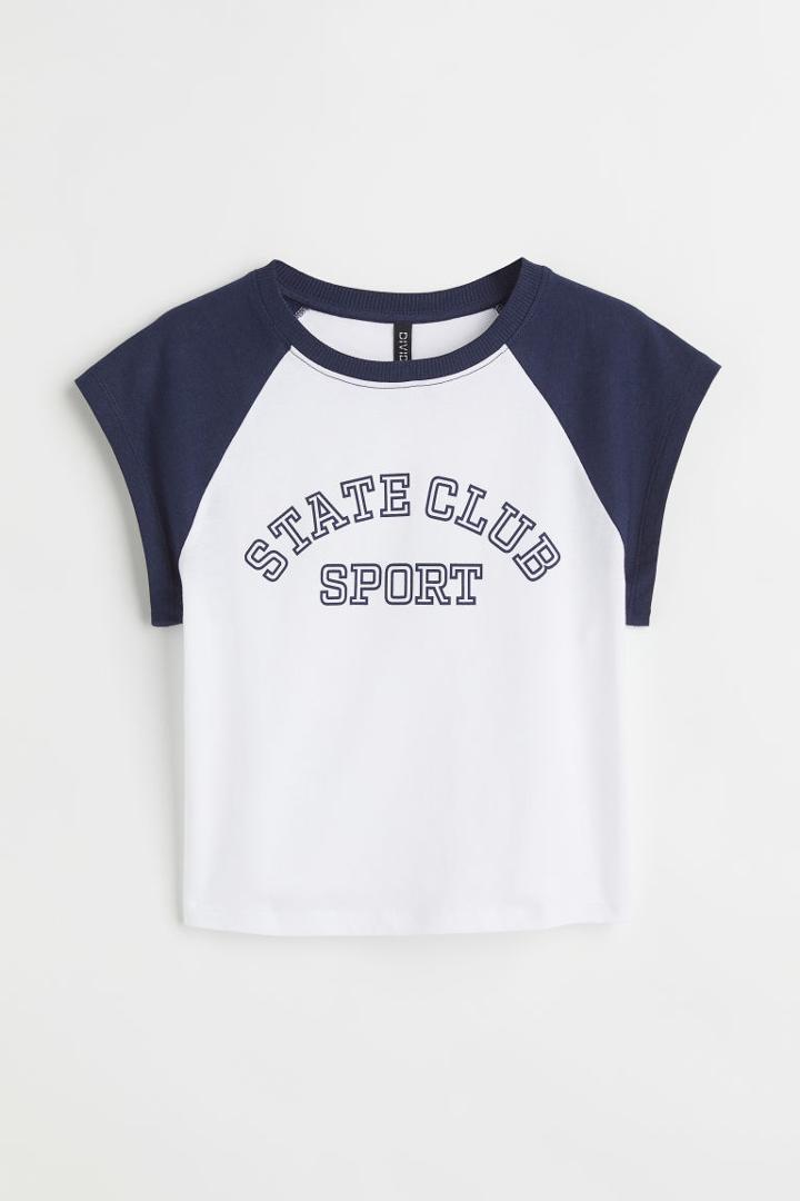 H & M - Printed Crop Top - White