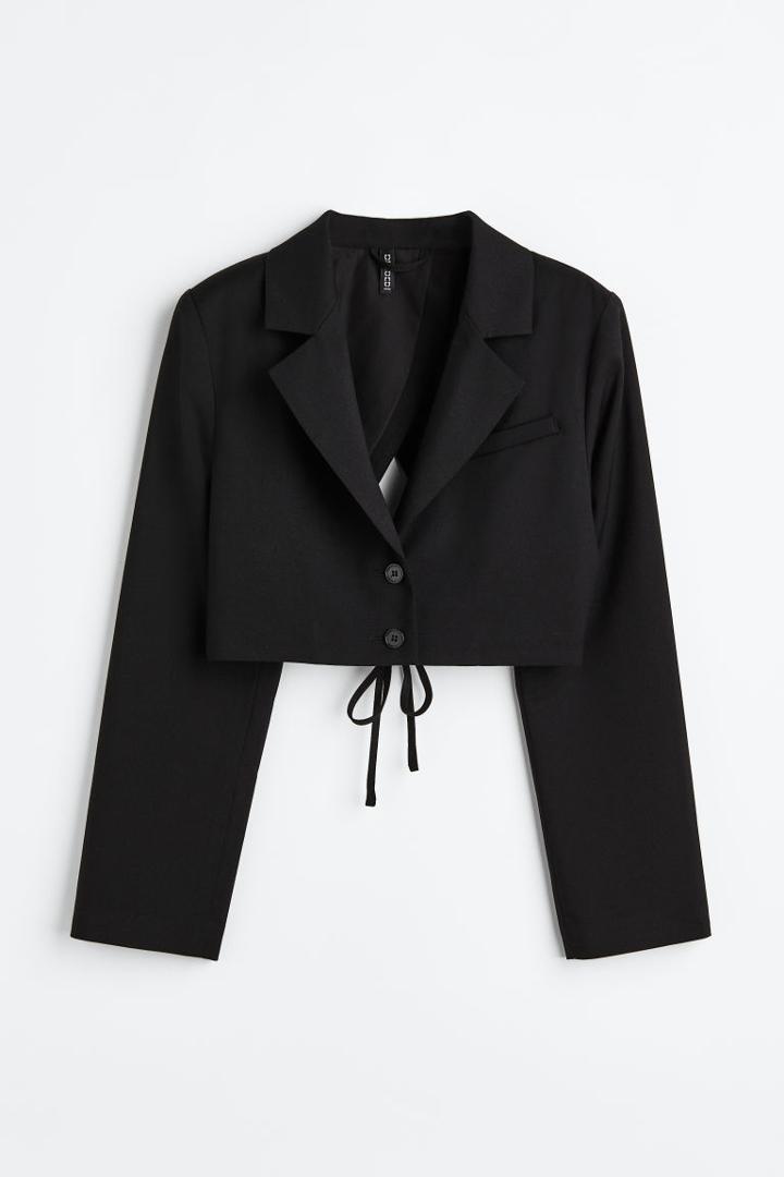 H & M - Tie-detail Crop Jacket - Black