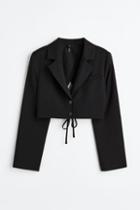 H & M - Tie-detail Crop Jacket - Black