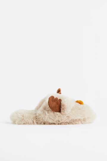 H & M - Fluffy Reindeer Slippers - Brown