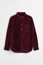 H & M - Regular Fit Velvet Shirt - Red