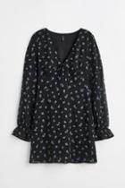 H & M - Tie-front Chiffon Dress - Black