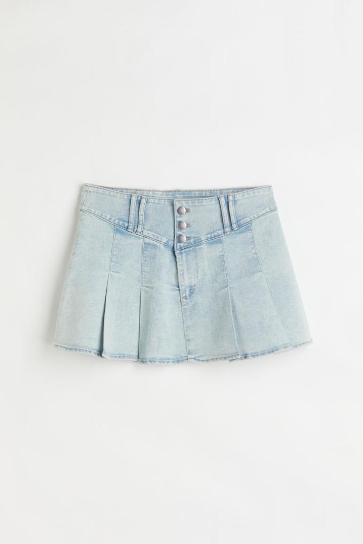 H & M - Pleated Denim Skirt - Blue