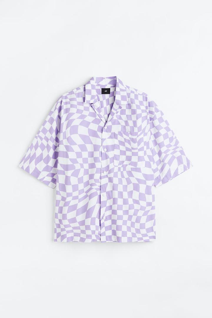 H & M - Oversized Fit Patterned Resort Shirt - Purple