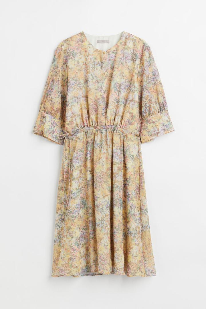 H & M - Chiffon Drawstring-waist Dress - Purple