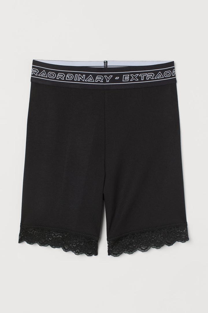 H & M - Lace-trimmed Bike Shorts - Black