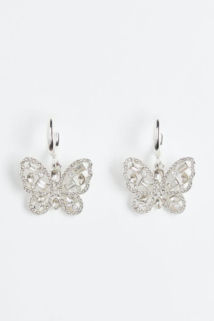 H & M - Butterfly-detail Earrings - Silver