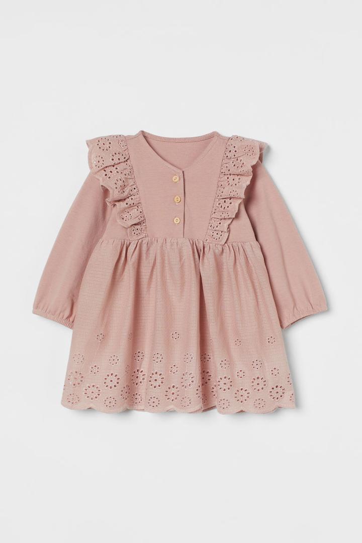 H & M - Dress With Eyelet Embroidery - Pink