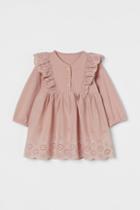 H & M - Dress With Eyelet Embroidery - Pink