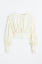 H & M - Defined-shoulder Crped Blouse - White