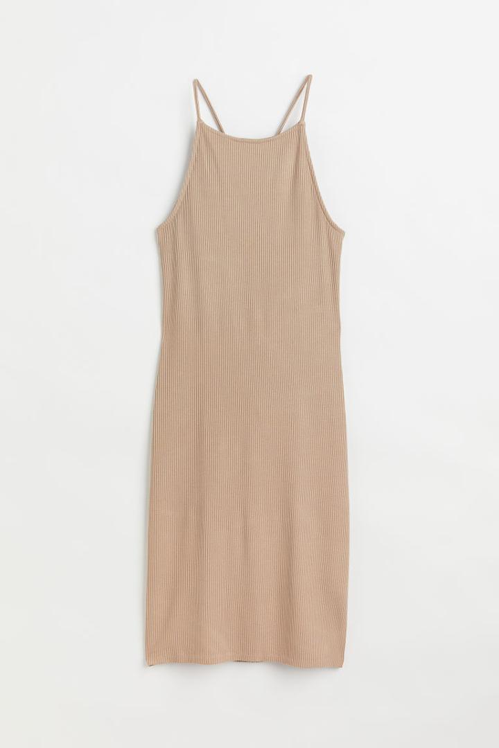 H & M - Ribbed Bodycon Dress - Beige