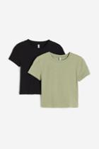 H & M - 2-pack Crop T-shirts - Green