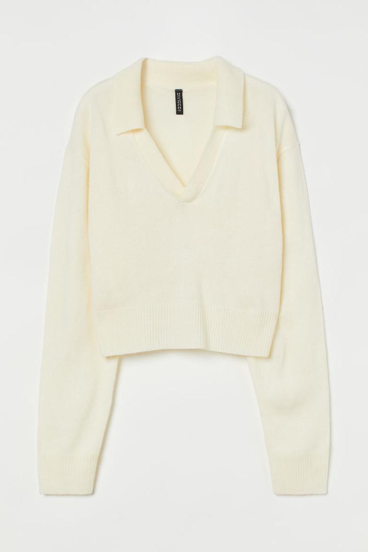 H & M - Collared Sweater - White