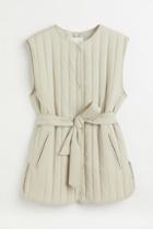 H & M - Quilted Vest With Tie Belt - Beige
