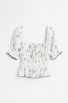 H & M - Puff-sleeved Peplum Blouse - White