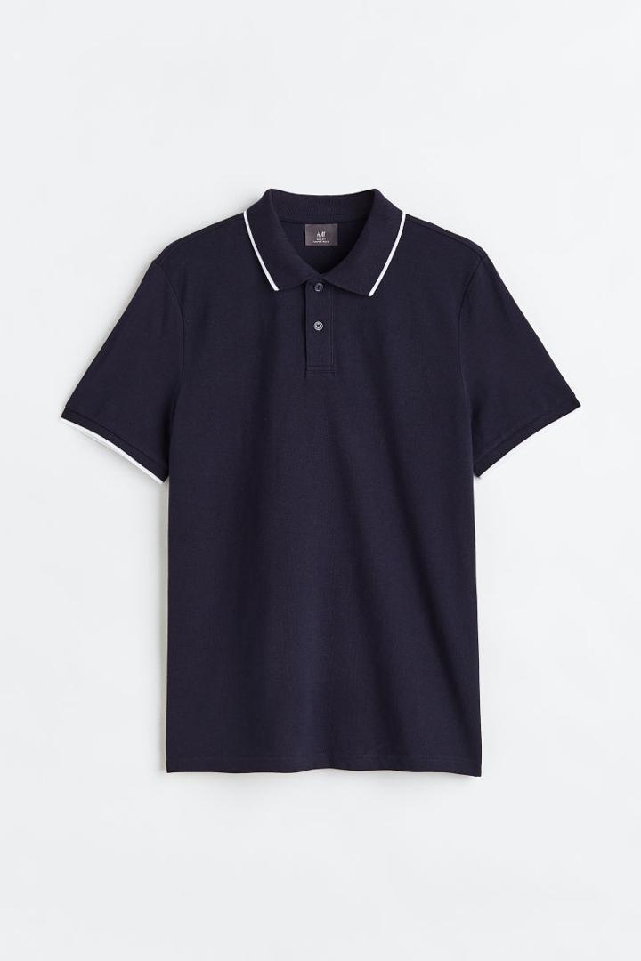 H & M - Slim Fit Cotton Polo Shirt - Blue