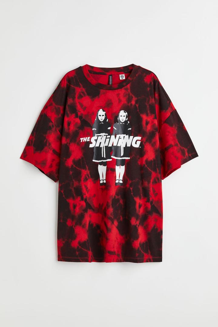 H & M - Oversized Printed T-shirt - Red