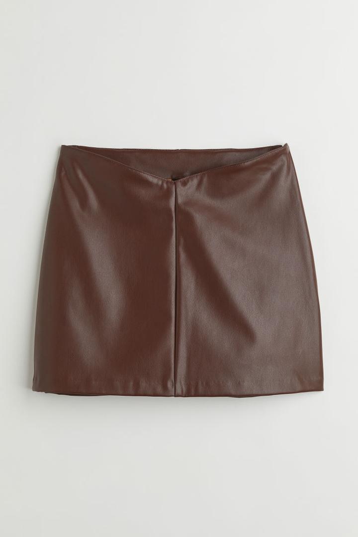 H & M - Faux Leather Skirt - Brown