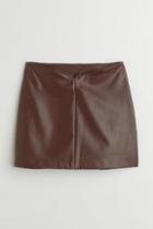 H & M - Faux Leather Skirt - Brown