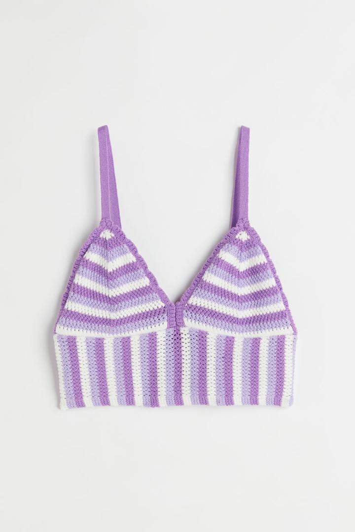 H & M - Crochet-look Crop Top - Purple