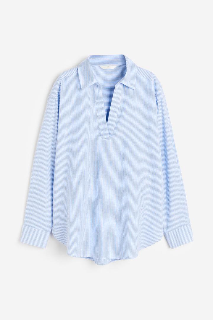 H & M - Linen-blend Pullover Shirt - Blue