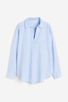 H & M - Linen-blend Pullover Shirt - Blue