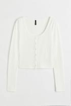 H & M - Button-front Ribbed Top - White