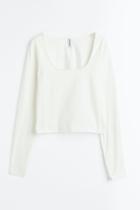H & M - Long-sleeved Cotton Top - White