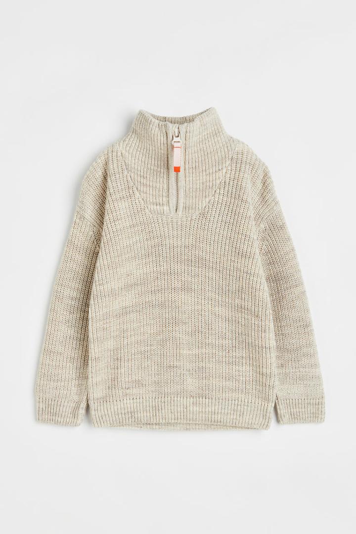H & M - Zip-top Knit Sweater - White