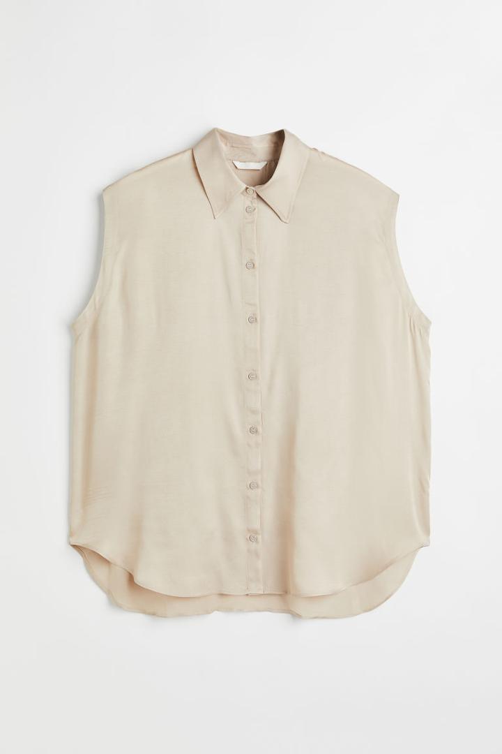 H & M - H & M+ Sleeveless Satin Shirt - Beige