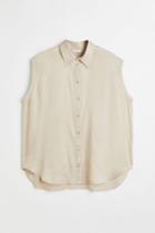 H & M - H & M+ Sleeveless Satin Shirt - Beige