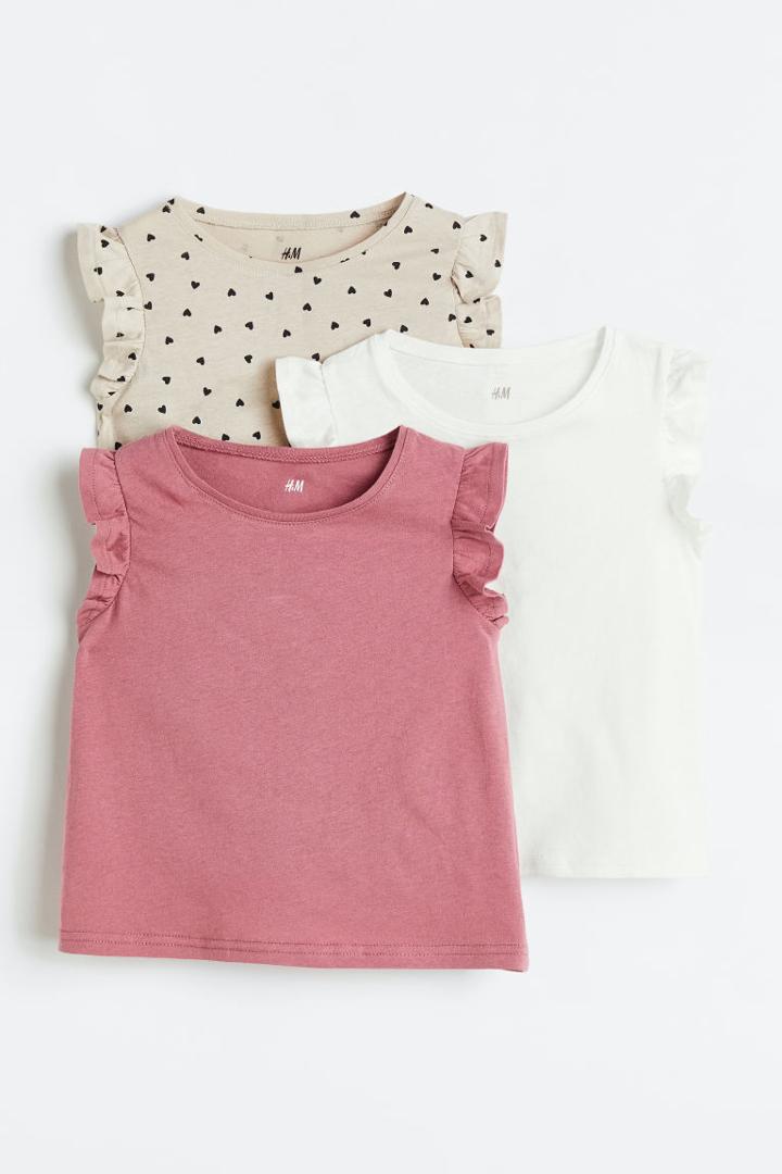 H & M - 3-pack Flutter-sleeved Tops - Pink