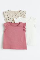 H & M - 3-pack Flutter-sleeved Tops - Pink